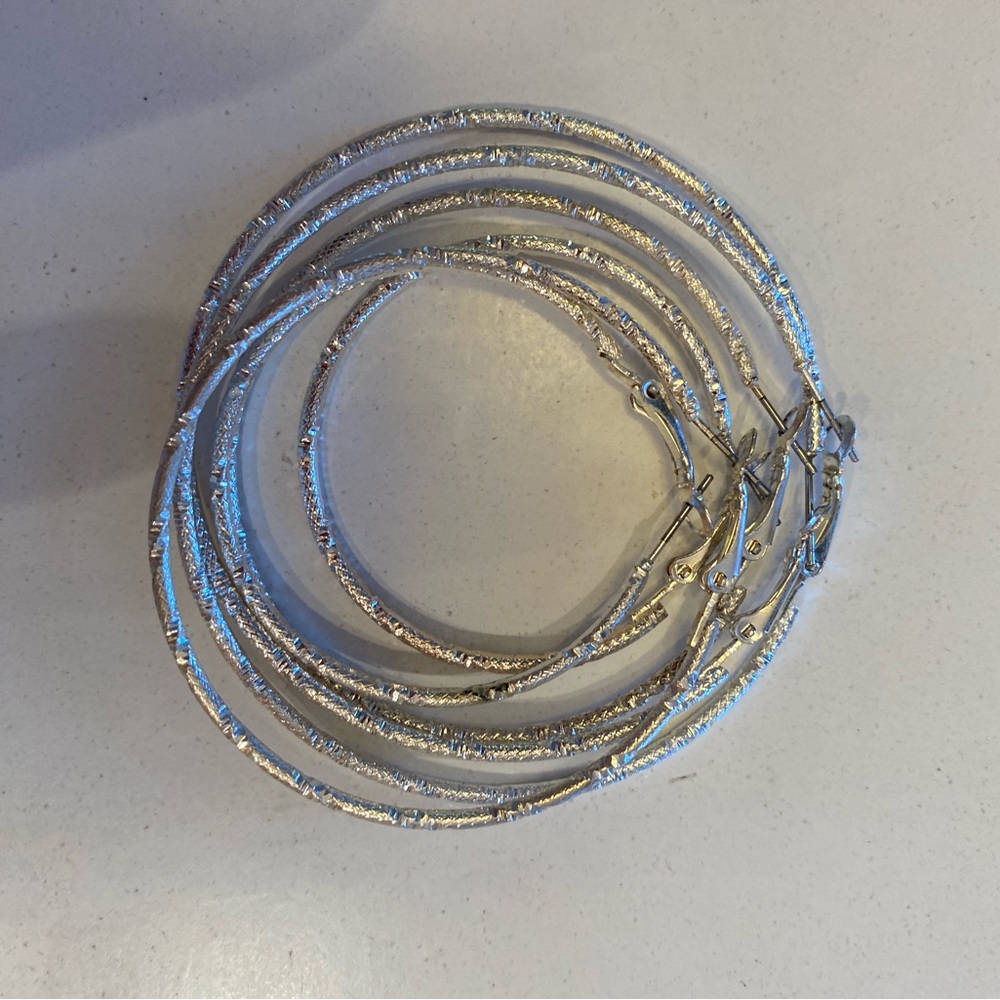 Silver Textured 3 pair, Hoop Earrings - Women Jewelry
